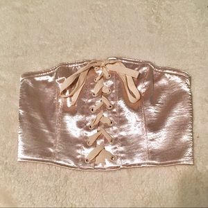 Pink Satin Lace Up Crop Top